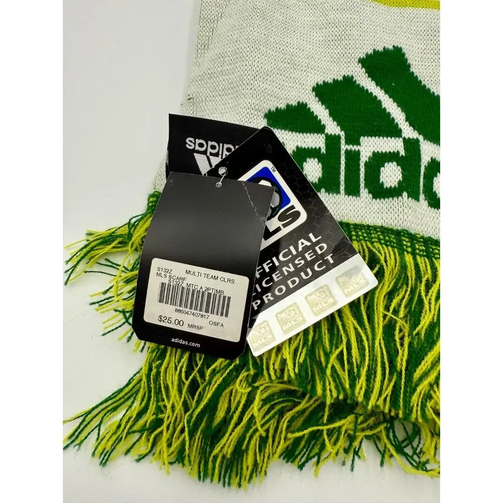 Adidas Portland Timbers Soccer Knit Winter Scarf Fringe Yellow Green NWT